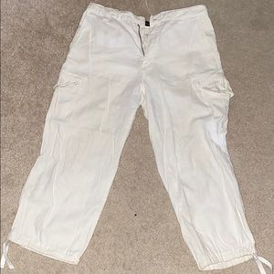 MENS WHITE CARGO PANTS WITH BOTTOM TIES